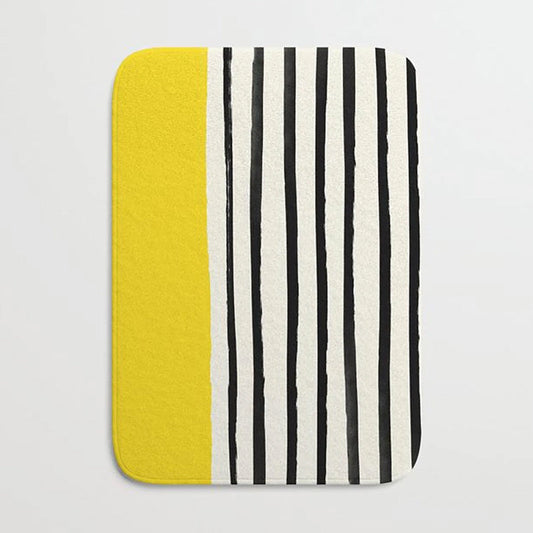 Yellow and black stripe bath mat