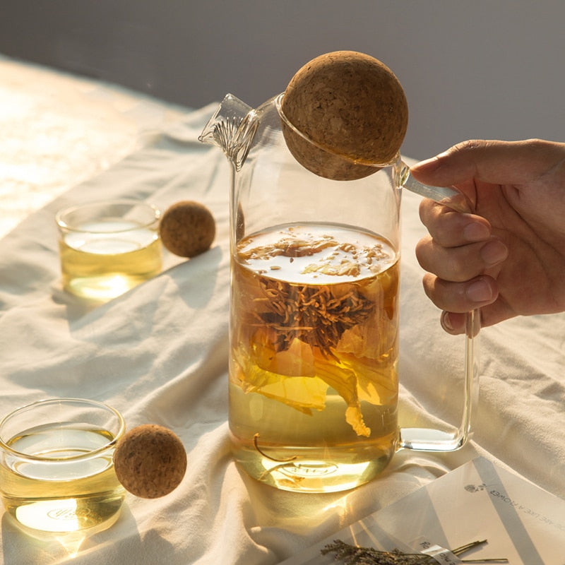 Wooden Ball Cork Glass Teapot