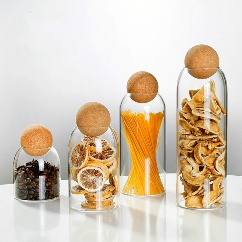 Wooden Ball Cork Storage Jar