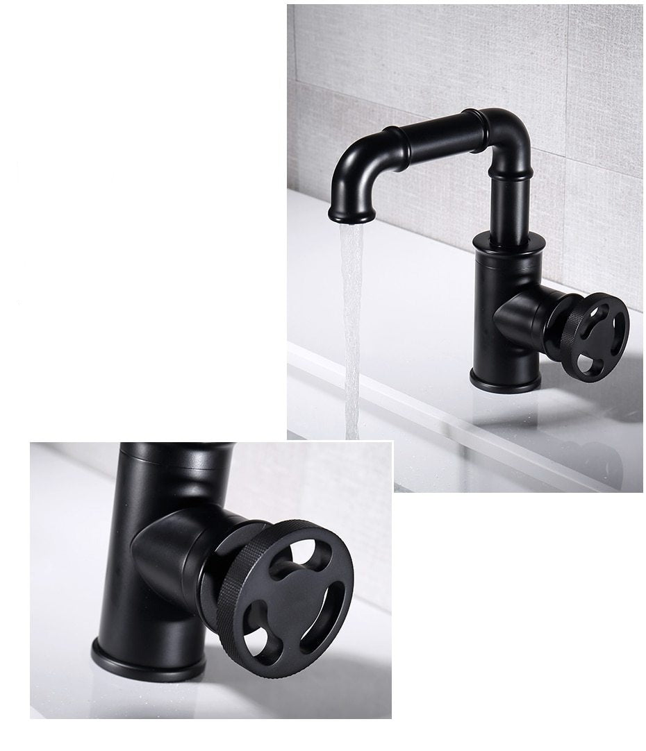 Modern Industrial Bathroom Sink Faucet, Single Hole