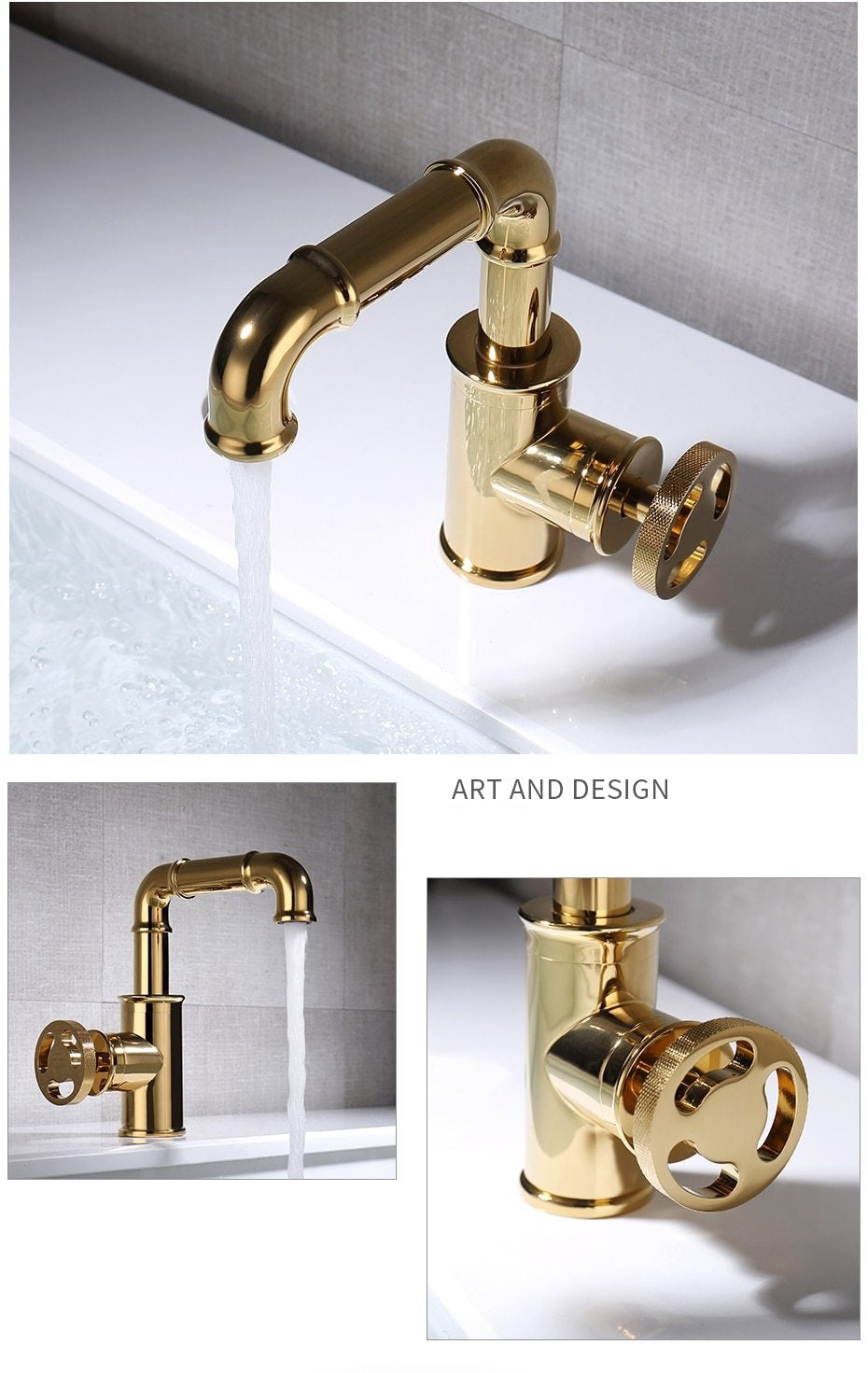 Modern Industrial Bathroom Sink Faucet, Single Hole