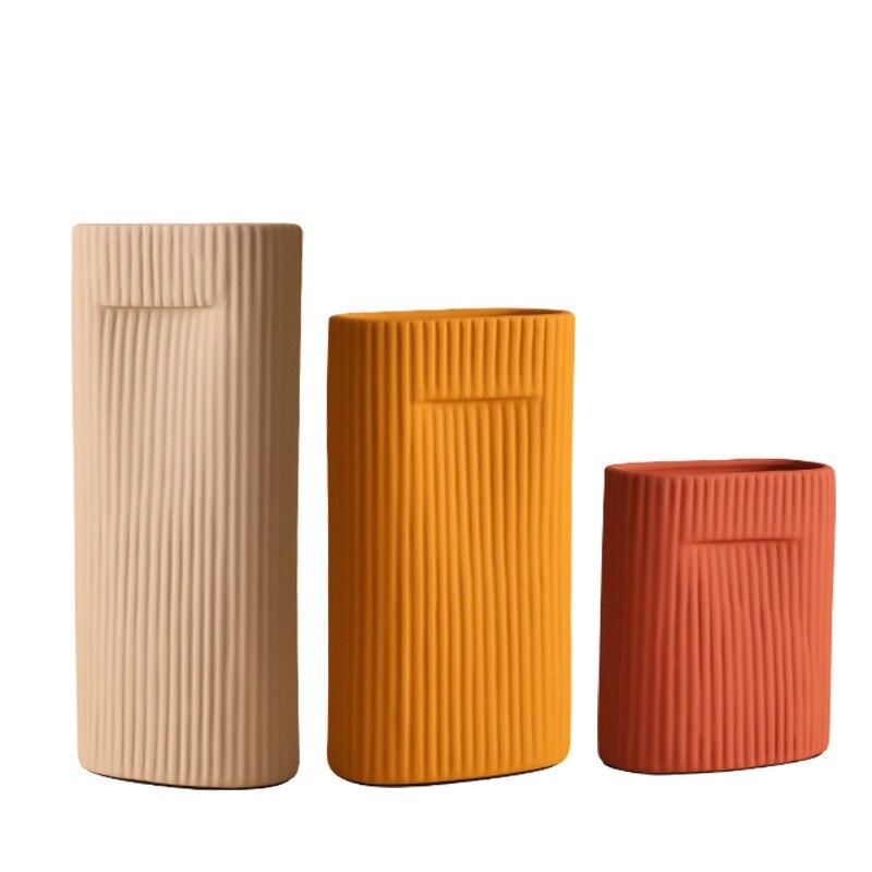 Vertical Line Ceramic Vase - Handcrafted