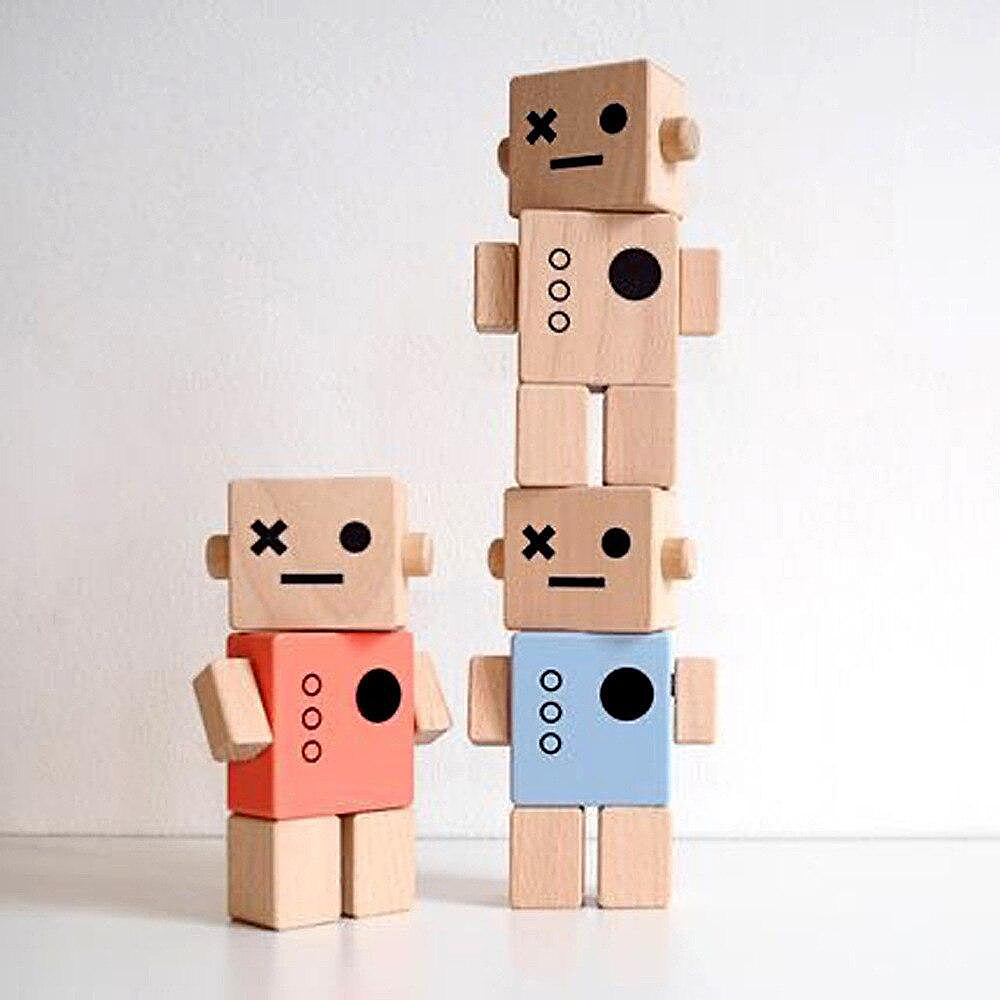 Wooden Block Robots Playset