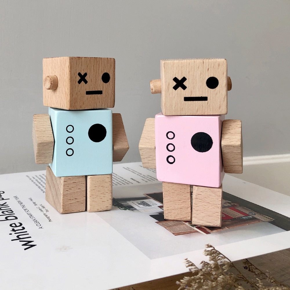 Wooden Block Robots Playset