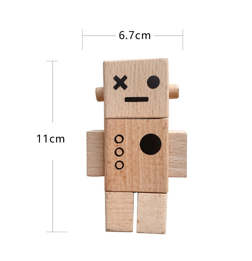 Wooden Block Robots Playset