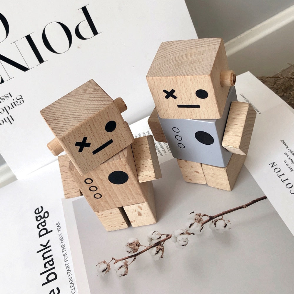 Wooden Block Robots Playset