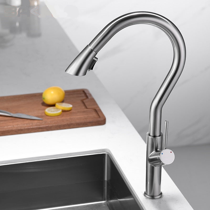 Nate - Retractable Curved Modern Kitchen Faucet