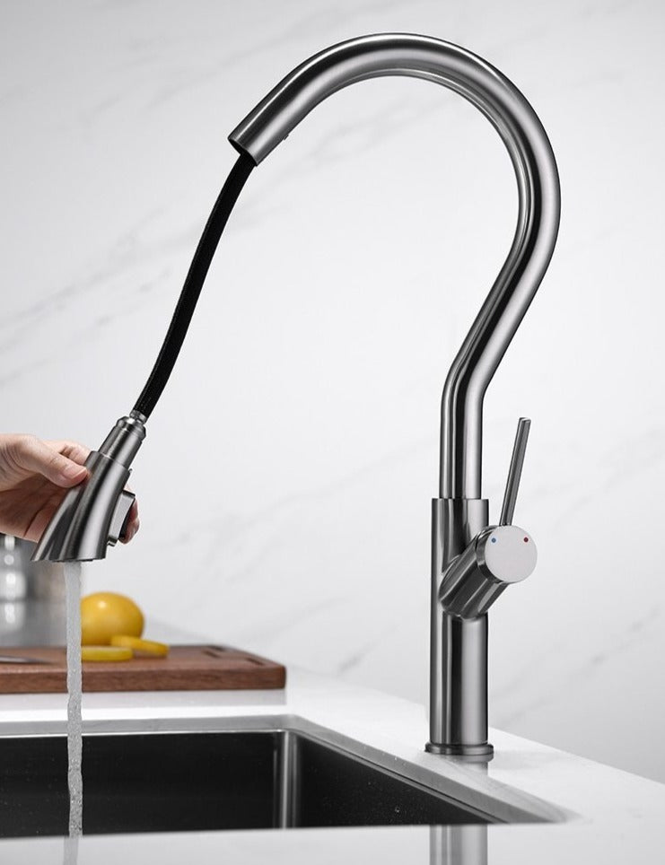 Nate - Retractable Curved Modern Kitchen Faucet