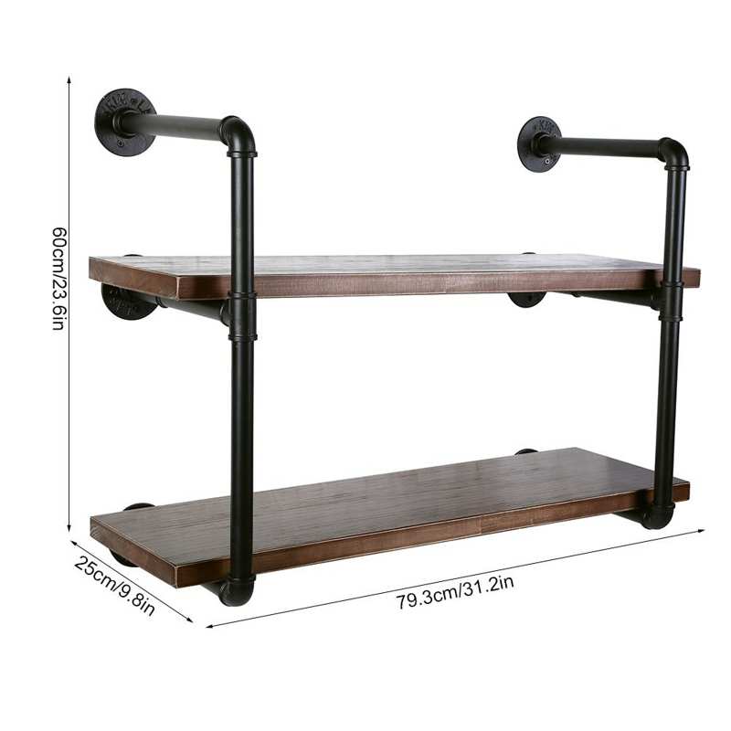 Grobina Industrial Wood and Metal Wall Shelf