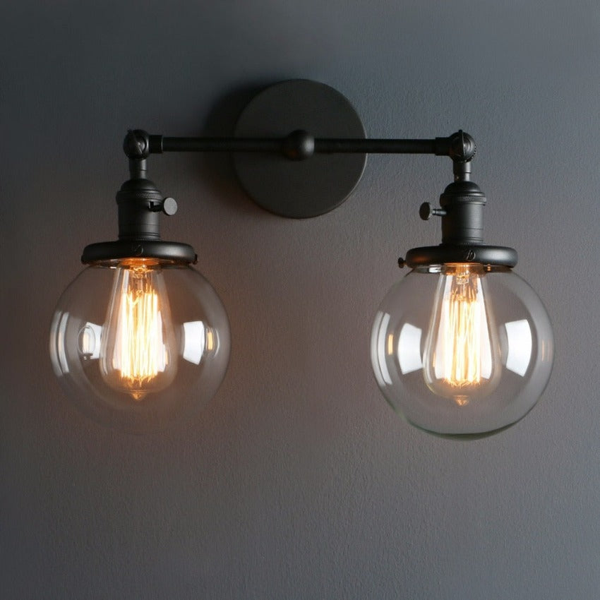 Two-Bulb Deacon Glass Globe Wall Sconce