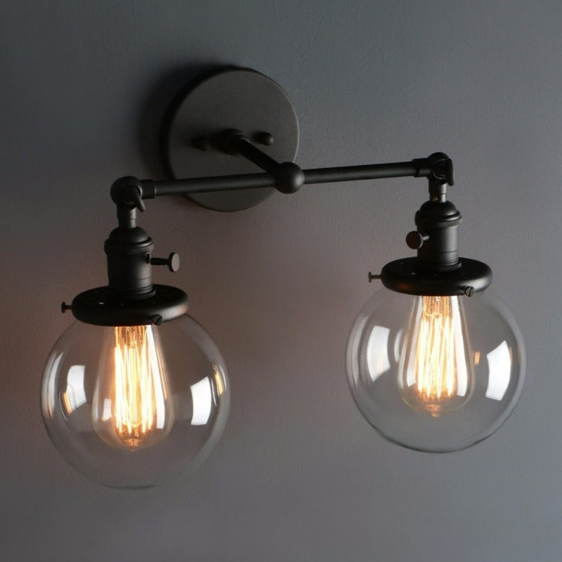 Two-Bulb Deacon Glass Globe Wall Sconce