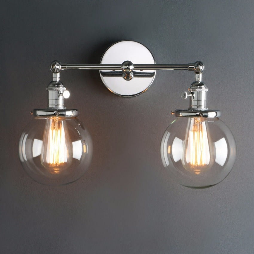 Two-Bulb Deacon Glass Globe Wall Sconce