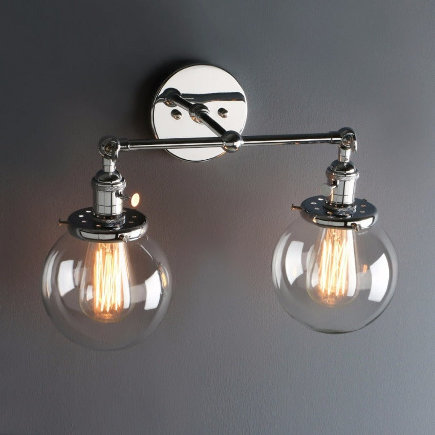 Two-Bulb Deacon Glass Globe Wall Sconce