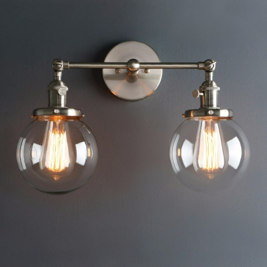 Two-Bulb Deacon Glass Globe Wall Sconce