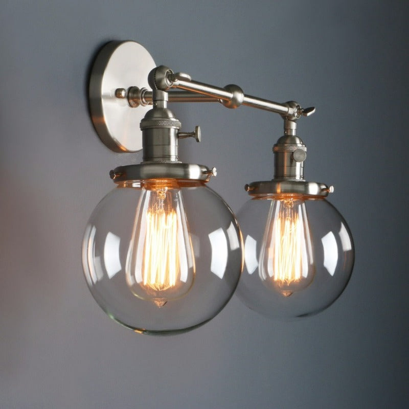 Two-Bulb Deacon Glass Globe Wall Sconce