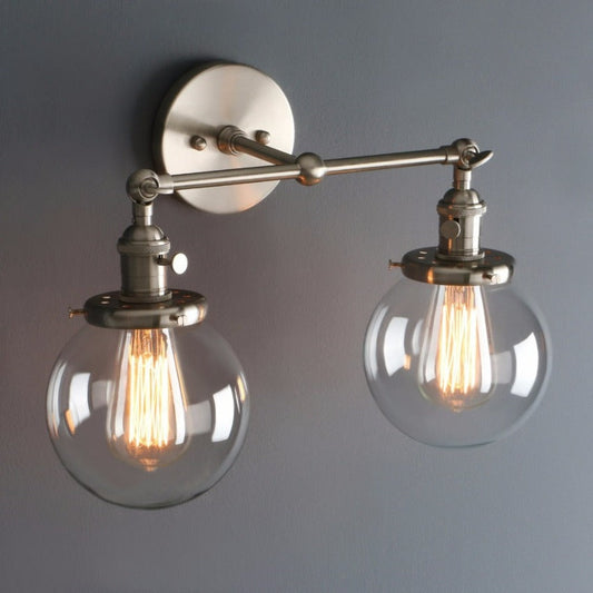 Two-Bulb Deacon Glass Globe Wall Sconce