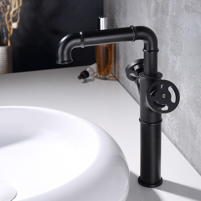 Tall Industrial Faucet in Black for Vessel Sinks