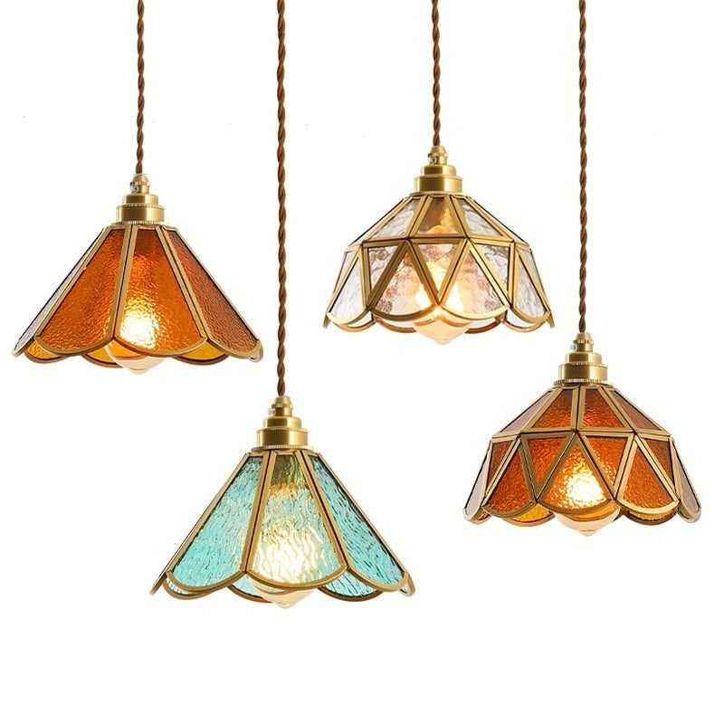 Vintage Stained Glass Pendant Light