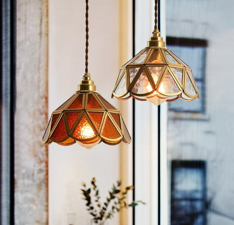 Vintage Stained Glass Pendant Light