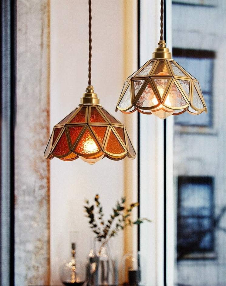 Vintage Stained Glass Pendant Light