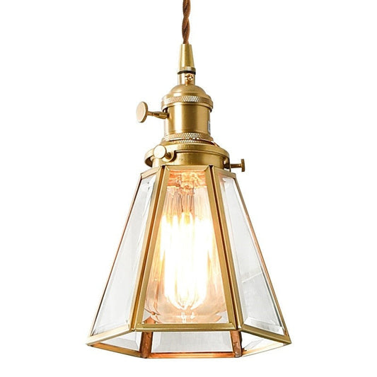 Vintage Copper & Glass Pendant Light