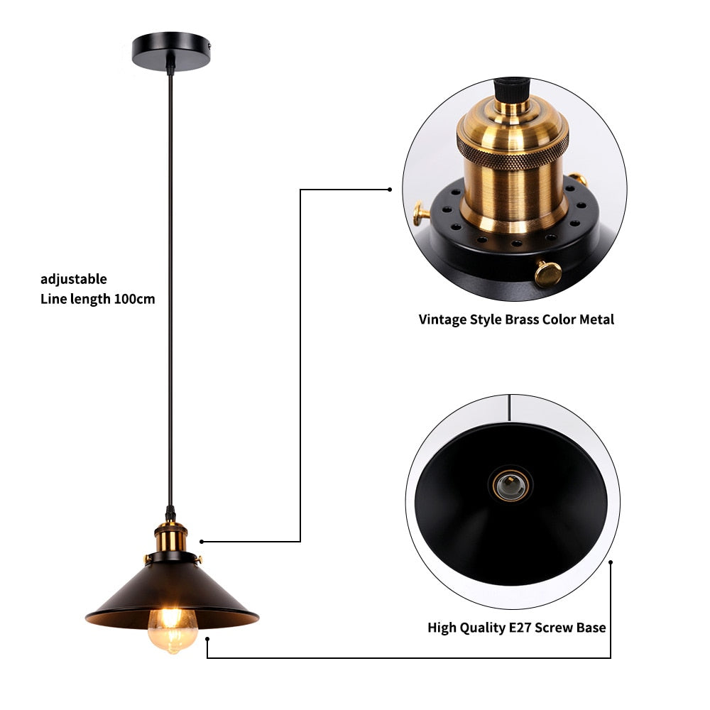 Vintage Black and Brass Pendant Light