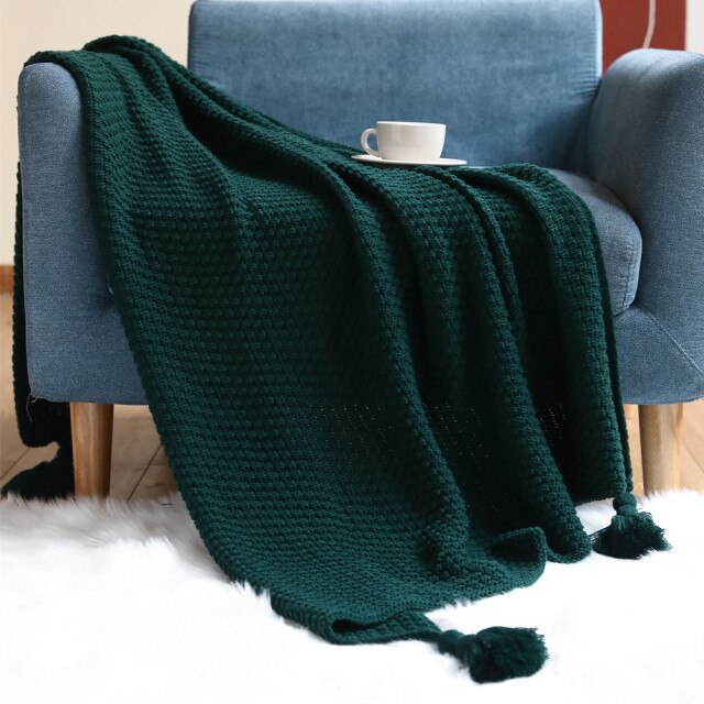 Waffle Colour Tassel Throw Blanket