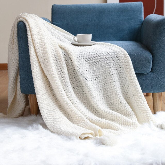 Waffle Colour Tassel Throw Blanket