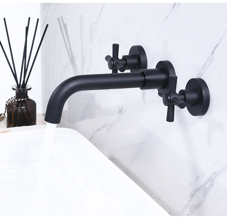 Black Cross Handle Wall Mount Bathroom Faucet