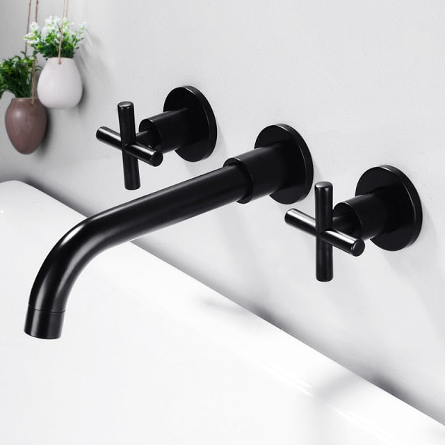 Black Cross Handle Wall Mount Bathroom Faucet