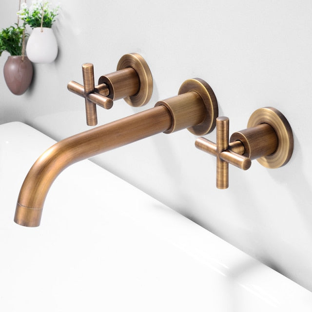 Black Cross Handle Wall Mount Bathroom Faucet