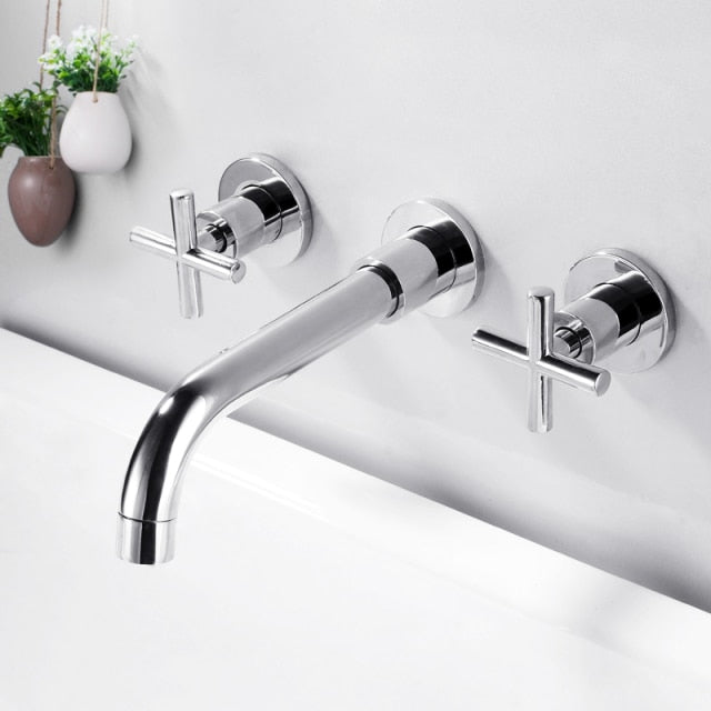 Black Cross Handle Wall Mount Bathroom Faucet