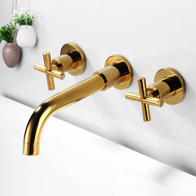 Black Cross Handle Wall Mount Bathroom Faucet