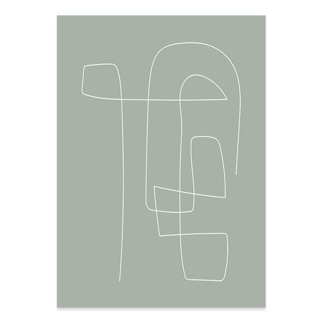 Modern Abstract Green Beige Line Drawing Art Canvas