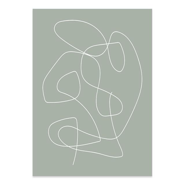 Modern Abstract Green Beige Line Drawing Art Canvas