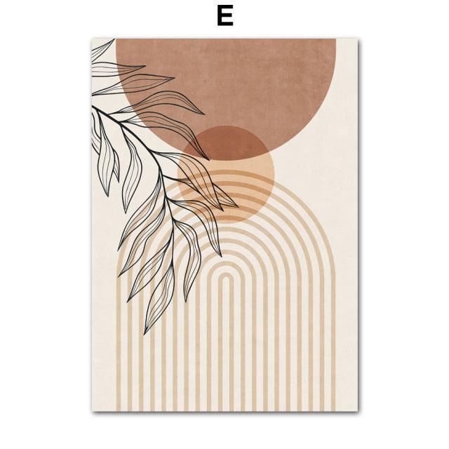 Boho Line Plants Leaf Abstract Geometry Wall Art Canvas