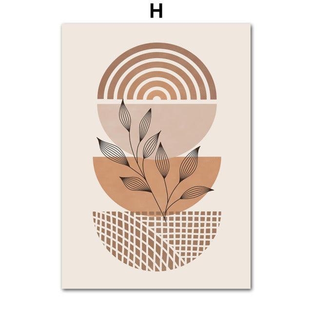 Boho Line Plants Leaf Abstract Geometry Wall Art Canvas