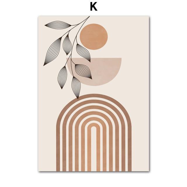 Boho Line Plants Leaf Abstract Geometry Wall Art Canvas