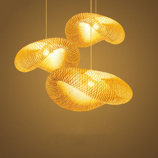 Modern Oyster Pendant Lamp Rattan Bamboo