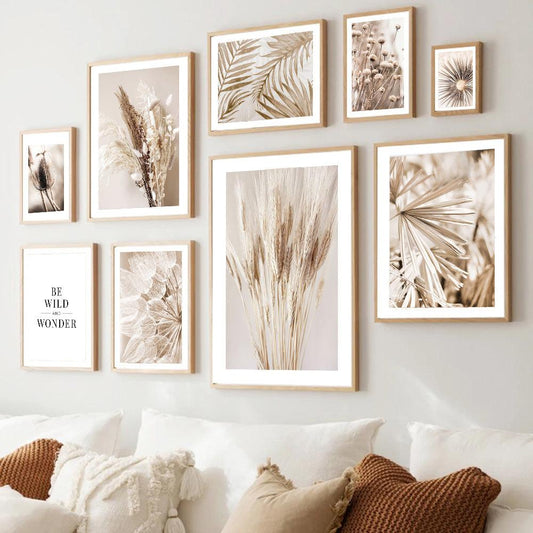 Beige Grass Boho Wall Art Canvas