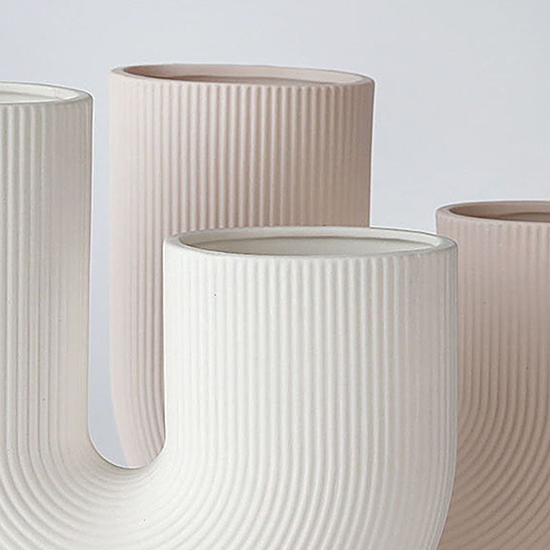 U-shaped ribbed ceramic vases