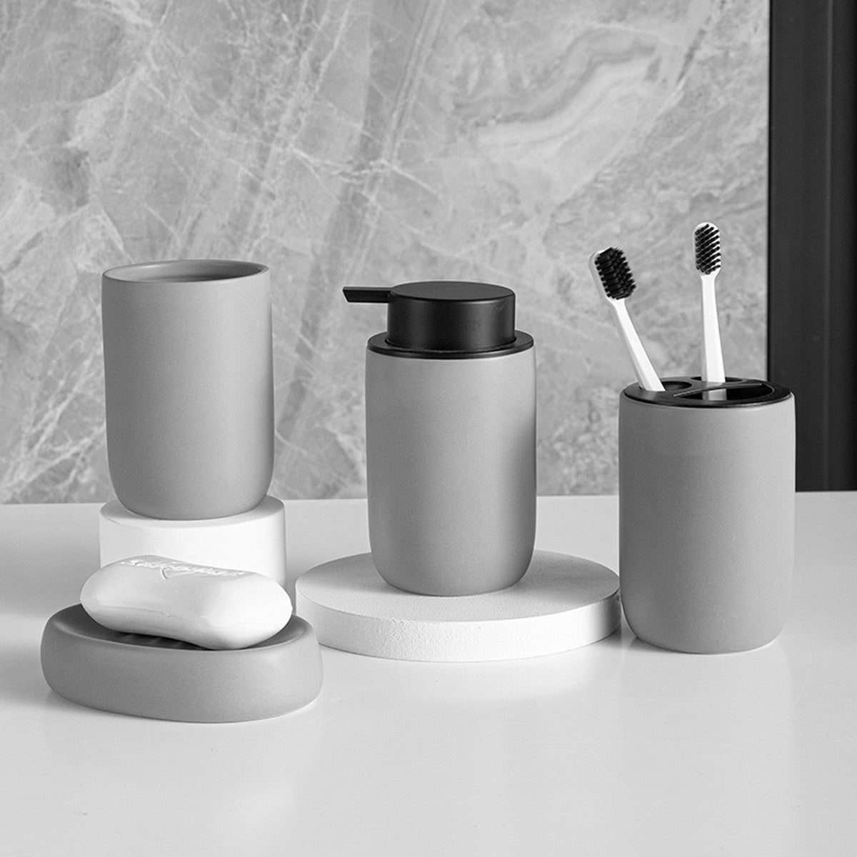 Matte Ceramic Tall Bathroom Set