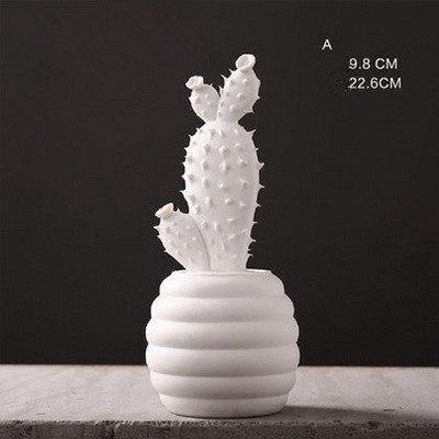 Handmade White Ceramic Cactus - Nordic Side - 