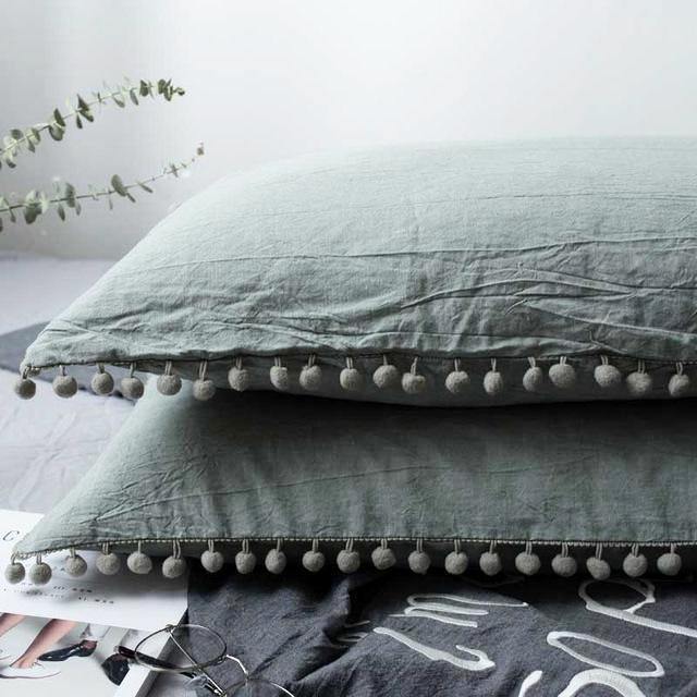 Cotton Pom Edge Pillowcase - Nordic Side - 