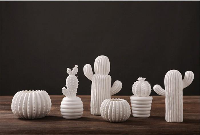 Handmade White Ceramic Cactus - Nordic Side - 