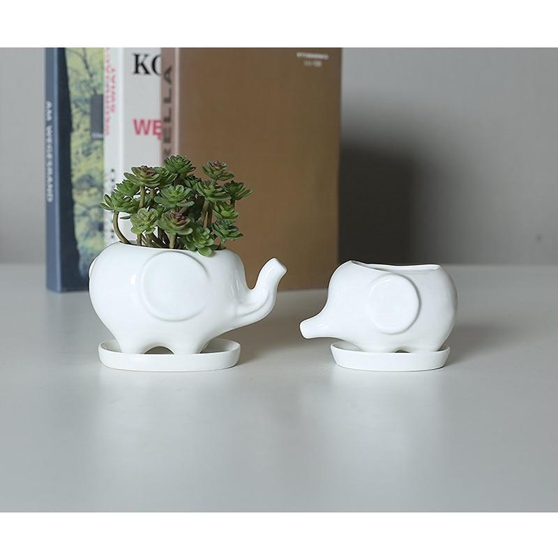 Set of 2 Elephant Ceramic Pot - Nordic Side - 