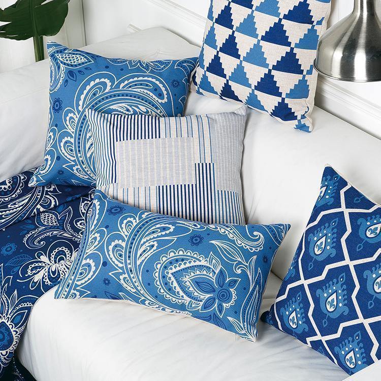 China Blue Geometric Cushions - Nordic Side - 