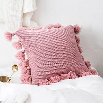 Knit Cushion Cover With Tassel - Nordic Side - 