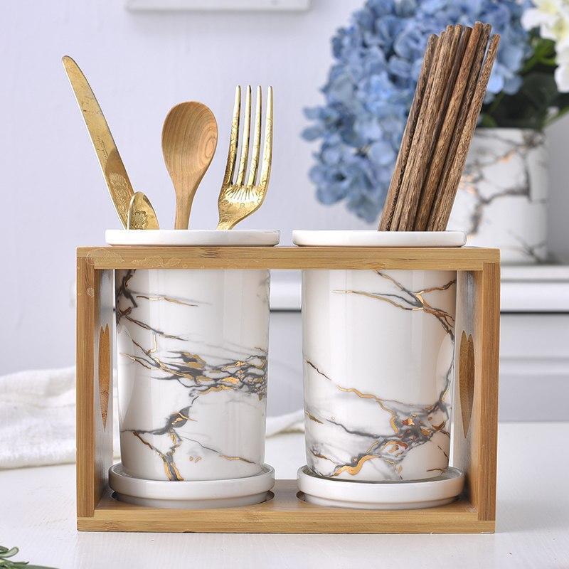 Marble Ceramic Cutlery Organiser - Nordic Side - 