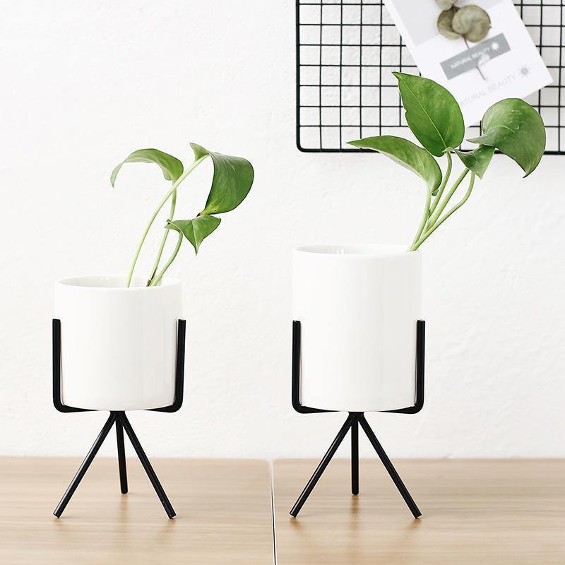 3 Set Ceramic Flower Planters with Modern Stand - Nordic Side - 10-29, feed-cl0-over-80-dollars, modern, modern-nordic, nordic, planter-box, planter-pot, window-box